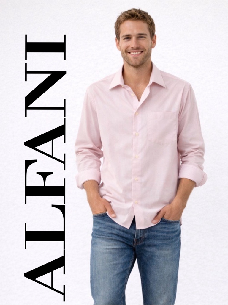 Alfani Fitted Men’s Dress Shirt Light Pink Stripe L